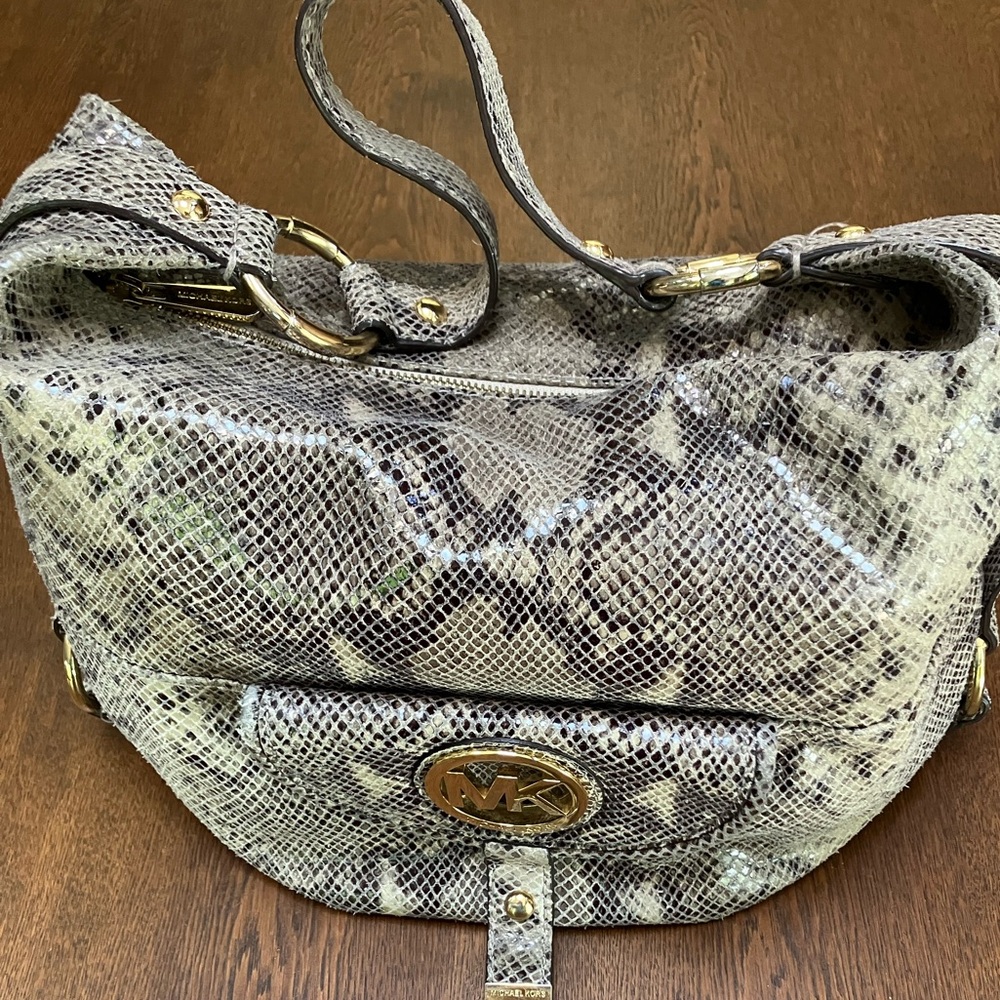 Michael Kors Bag ‘Python’ Cream/Black Embossed Pr… - image 1